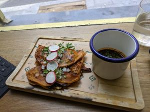 Birria tacos (amazing) at Gallo Santo in Barcelona