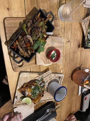 Fajitas and seitan tacos  at Gallo Santo in Barcelona