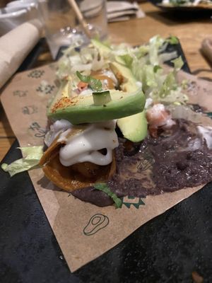 A starter with fried tortilla and sweet potato filling  at Gallo Santo in Barcelona