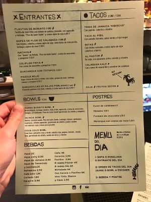 La carta en castellano. at Gallo Santo in Barcelona