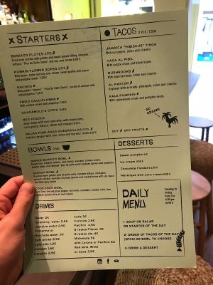 English menu.  at Gallo Santo in Barcelona