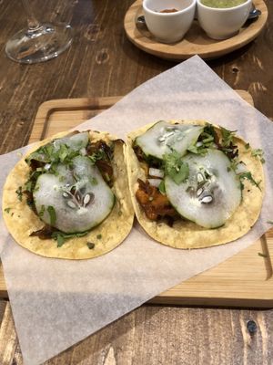 Tacos and sauces. Delicious  at Gallo Santo in Barcelona