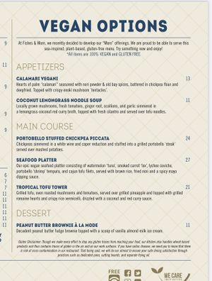 Vegan menu  at Fishes & More in Palm Beach