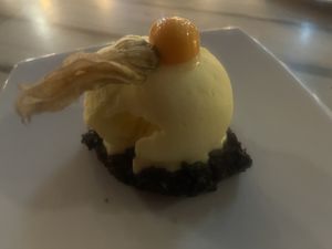 Peanut butter brownie with almond ice cream  at Fishes & More in Palm Beach