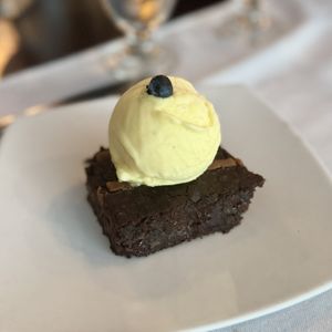 Brownie with vanilla ice cream  at Fishes & More in Palm Beach