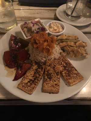 Vegan fish platter at Fishes & More in Palm Beach