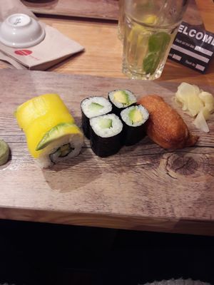 Mango, Avocado and Cucumber Rolls and Inari (rice filled sweet tofu pouch) at Negishi - Gerbergasse in Basel