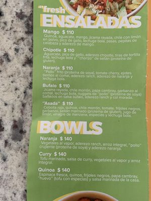 Menu  at EarthBowl in Tijuana