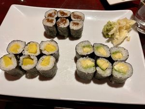 Squash, burdock, and avocado rolls  at Pacific East in Beachwood