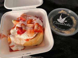 strawberry cinnamon roll and cookie dough at Cinnaholic in Toronto