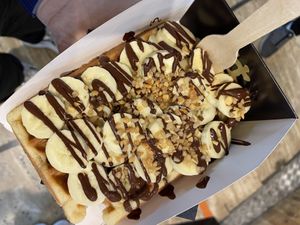 With Bananas, chocolate + hazelnut at VeganWaf in Brussels