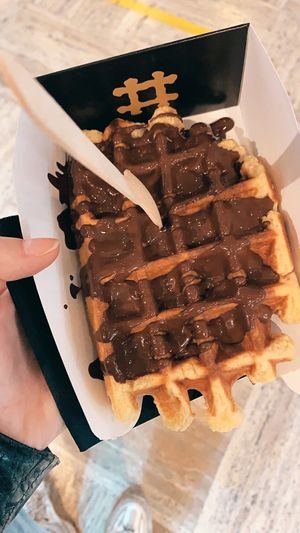 waffle with choclate sauce 😍 at VeganWaf in Brussels