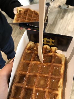 Waffle with salted caramel sauce  at VeganWaf in Brussels
