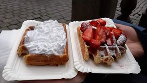 Cream and strawberry at VeganWaf in Brussels