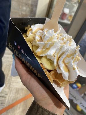 Caramel banana whipped cream waffle 🧇 🌱  at VeganWaf in Brussels