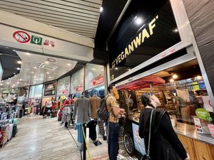 outside (in mall)  at VeganWaf in Brussels