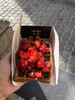 Chocolate and strawberries 😍  at VeganWaf in Brussels