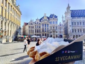 Vegan Waffle with chatilly whiped cream at VeganWaf in Brussels