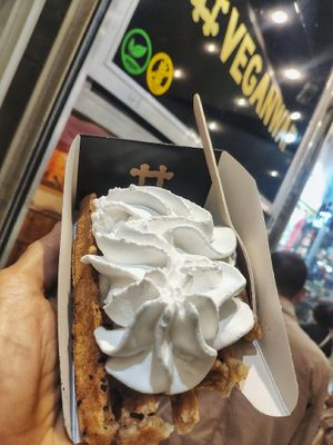 Whipped vegan cream waffle at VeganWaf in Brussels