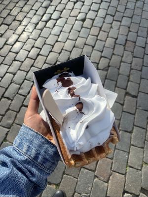 waffle with vegan whipped cream  at VeganWaf in Brussels