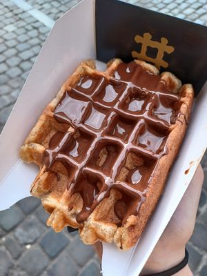 Waffle with chocolate sauce at VeganWaf in Brussels