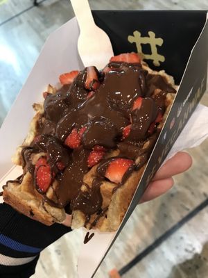 Vegan waffle with strawberries and chocolate  at VeganWaf in Brussels