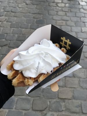 Chocolate and wipped cream waffle   at VeganWaf in Brussels