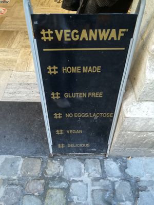 The place is inside the arcade very close to the Grand Place.  at VeganWaf in Brussels