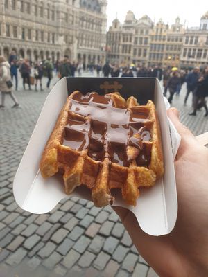 Waffle with chocolate sauce at VeganWaf in Brussels