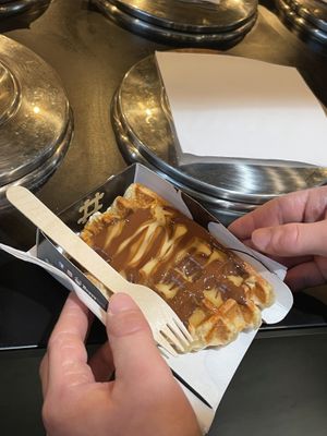 Waffle with chocolate and caramel   at VeganWaf in Brussels
