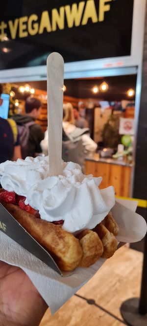 Strawberries and cream at VeganWaf in Brussels