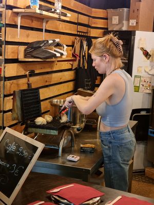 Waffle making at VeganWaf in Brussels