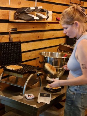 Waffle making at VeganWaf in Brussels