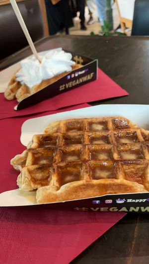 Salted caramel and whipped cream waffles   at VeganWaf in Brussels