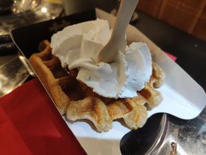 Gaufre caramel et chantilly at VeganWaf in Brussels