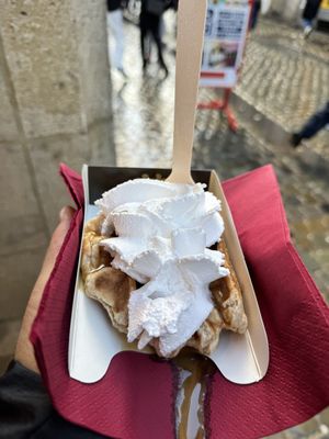Caramel and whip cream vegan waffle   at VeganWaf in Brussels