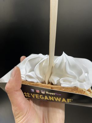 Vegan waffle with salted caramel and whipped creamm  at VeganWaf in Brussels