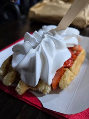 Strawberry and whipped vegan cream at VeganWaf in Brussels