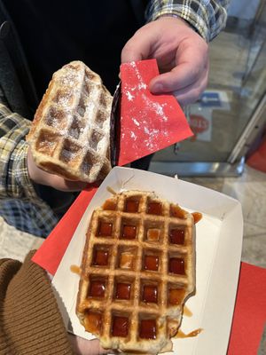 One with powdered sugar and Sirup de liege  at VeganWaf in Brussels