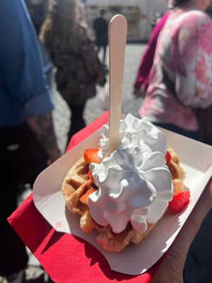 strawberry + whipped cream  at VeganWaf in Brussels