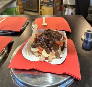Waffle with banana, strawberry and chocolate at VeganWaf in Brussels