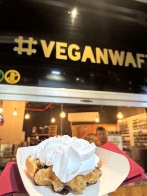 Waffle, Syrop de Liège, whipped cream 6,50€  at VeganWaf in Brussels