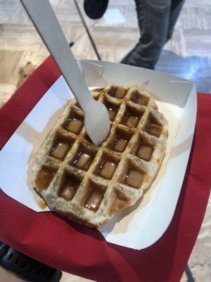Waffle with salted caramel syrup   at VeganWaf in Brussels