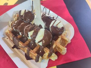 Banana and chocolate at VeganWaf in Brussels