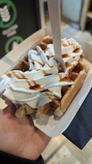 Liège syrup and whipped cream at VeganWaf in Brussels