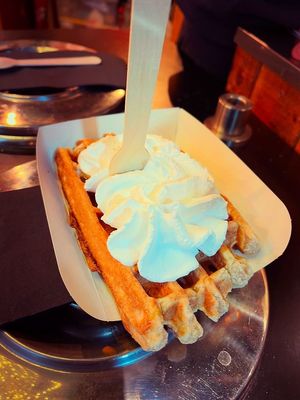 Vegan waffle 🧇 caramel & whipped cream   at VeganWaf in Brussels