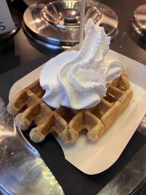 Vegan waffle with caramel and whipped cream 🌱   at VeganWaf in Brussels