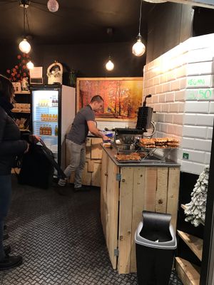 The “kitchen” at VeganWaf in Brussels