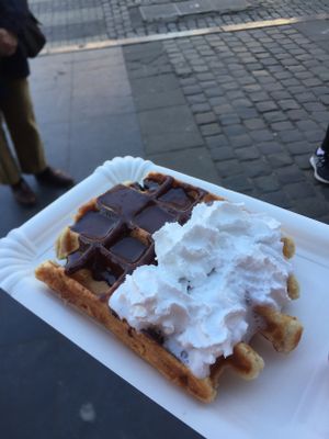 Waffle with cream and chocolate  at VeganWaf in Brussels