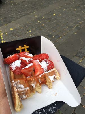 Yummy waffle with fresh strawberries  at VeganWaf in Brussels